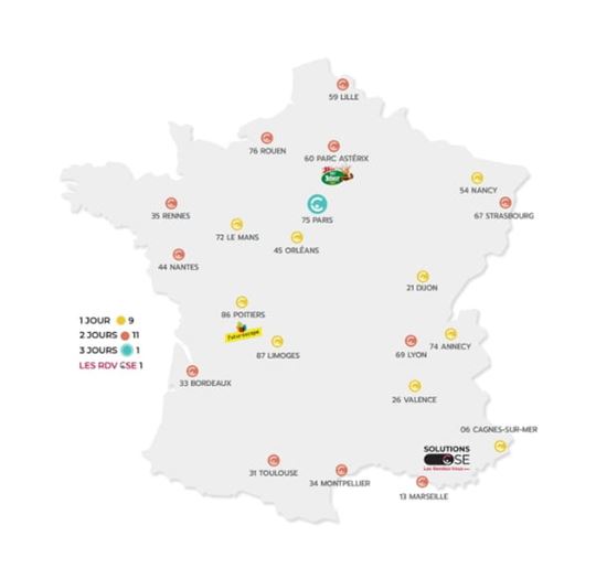 Cartes de France détaillant les emplacements des salons du 2e semestre 2026