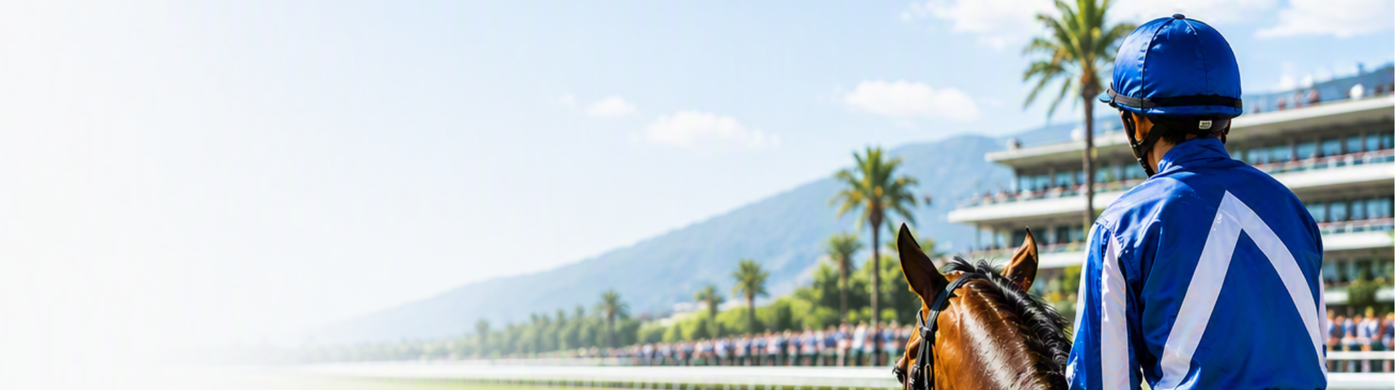 Jockey à cheval sur une piste hippique lors du salon SolutionsCSE Cagnes-sur-Mer à l’Hippodrome Côte d’Azur