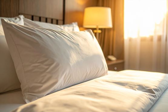 Un lit blanc dans une chambre d'hôtel