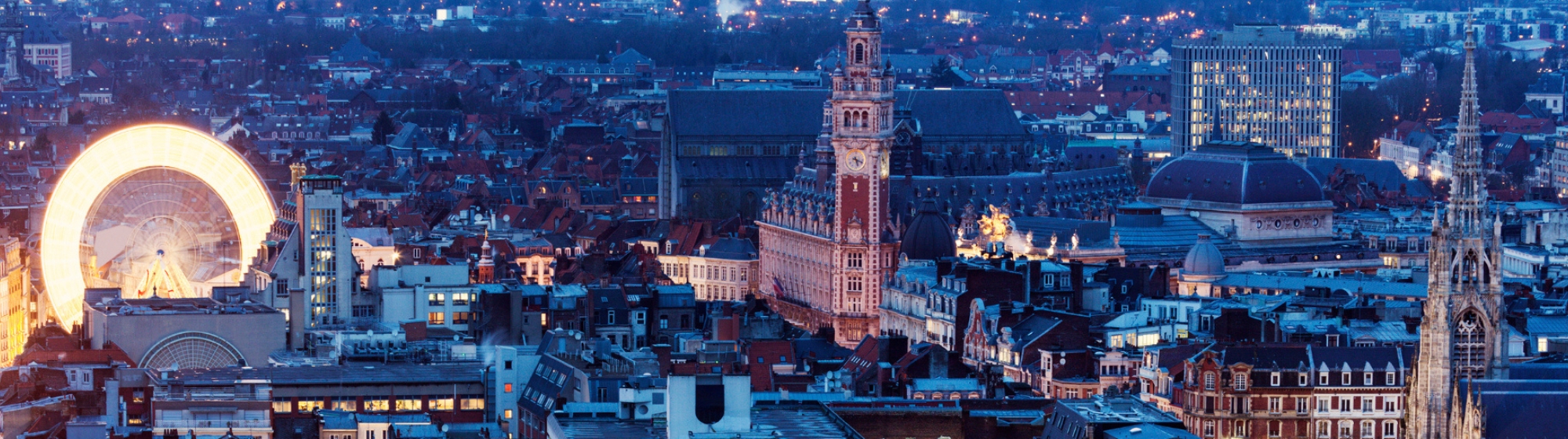 Vue aérienne et nocturne du centre de Lille