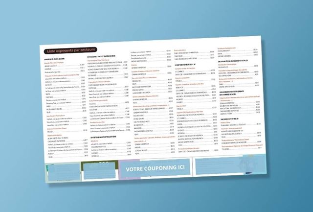Un flyer avec le programme du salon sur fond bleu