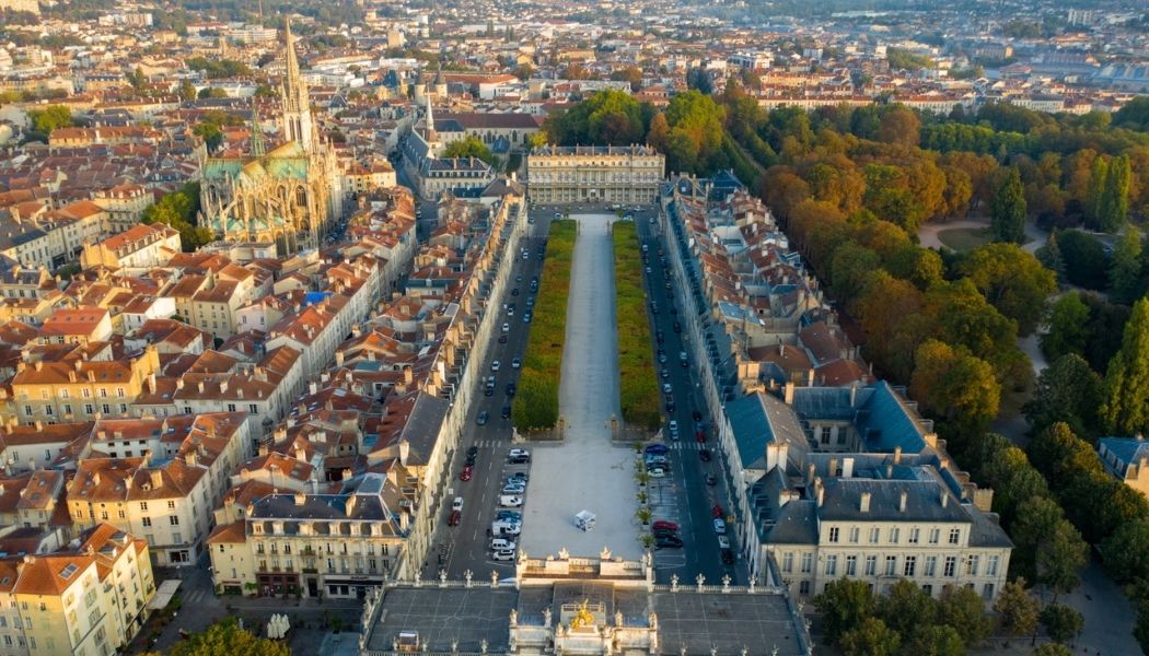 Vue aérienne de Nancy avec la place Stanislas et le centre historique