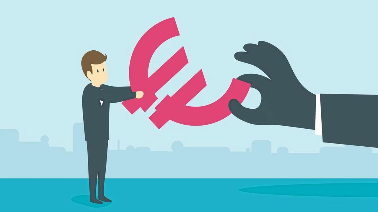 Infographie illustrant un homme tenant un symbole euro