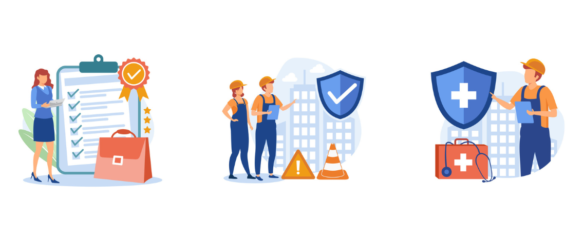 Infographie avec plusieurs personnes dans différentes situations de prévention