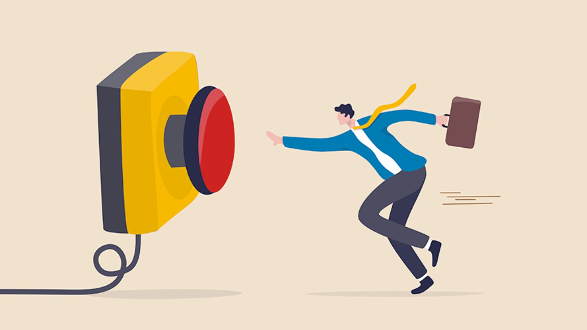 Illustration d'une personne courant pour appuyer sur un bouton rouge