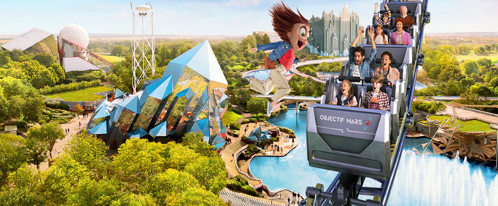 Infographie avec des visiteurs du Futuroscope dans un manège