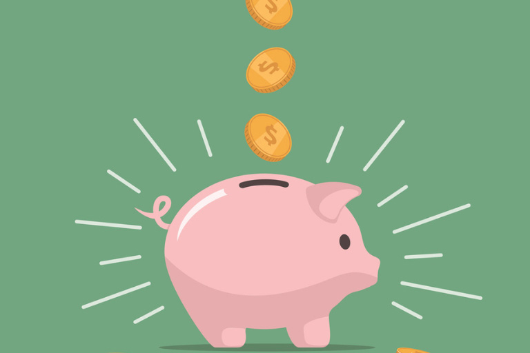 Illustration d'un cochon et des pièces de monnaies sur un fond vert