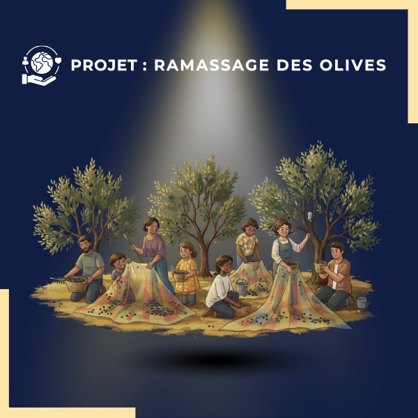 Infographie avec des personnes récoltant des olives