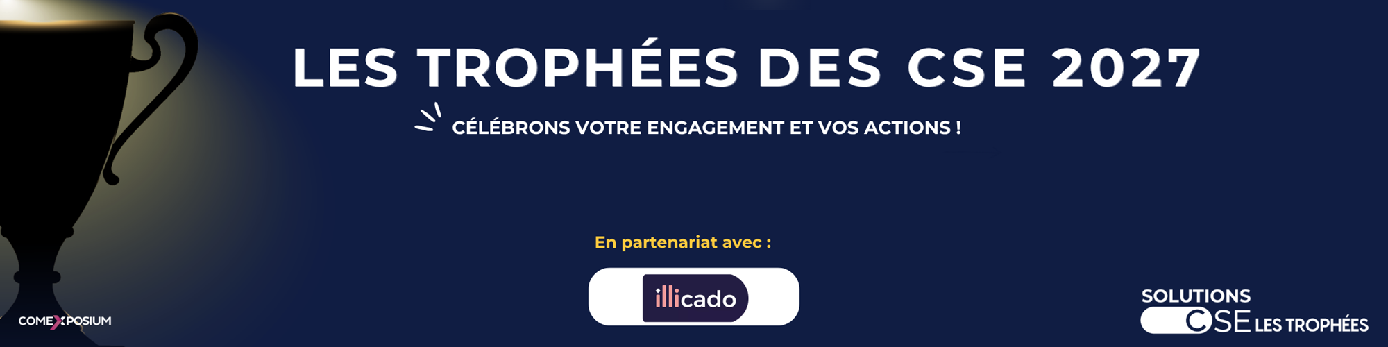 Bannière des Trophées des CSE 2027, organisés par Solutions CSE en partenariat avec Illicado