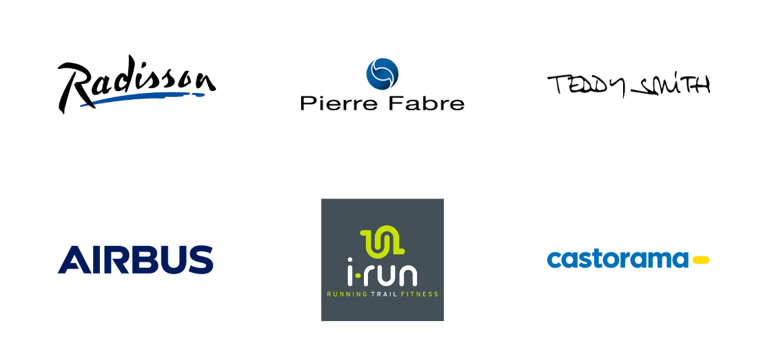 Logo des CSE qui visitent les salons SolutionsCSE : Radisson, Pierre Fabre, Teddy Smith, Airbus, I-Run, Castorama