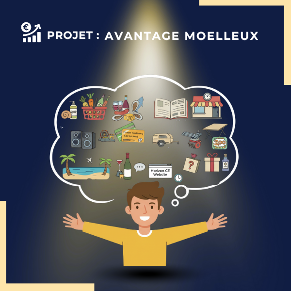 Projet Avantage Moelleux SolutionsCSE Personnage qui pense a des avantages comme la nourriture, les cadeaux)
